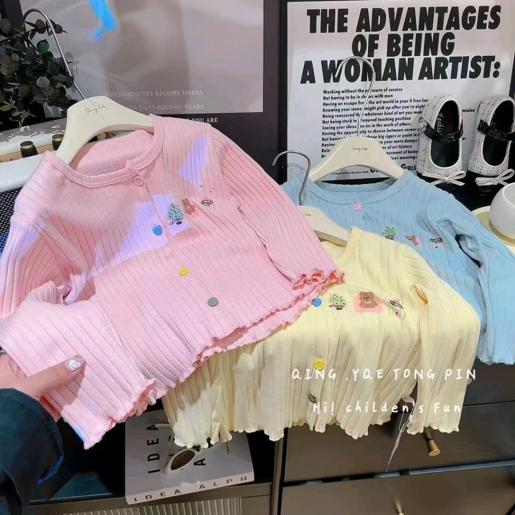 cx03 เสื้อคลุมเด็ก เสื้อคาร์ดิแกนเด็กผู้หญิง แขนยาวกระดุมหน้า แฟชั่น 2024 Size 80-130 cm