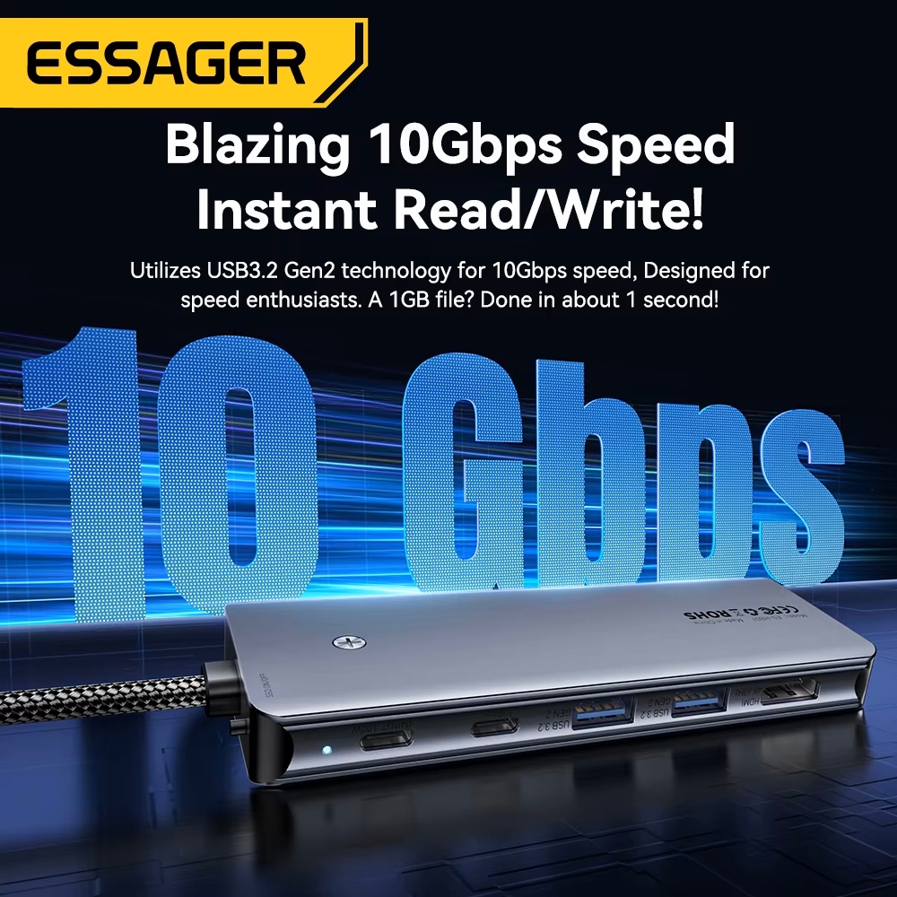 Essager 6/7-in-1 Docking Station ฮับตัวแปลง TYPE-C to USB HDMI SD/FT Card พร้อมช่องใส่ SSD ขยายพอร์ตคอมพิวเตอร์ ราคา ถูกที่สุด ดีลบีเคเค แกลเลอรีภาพที่ 4