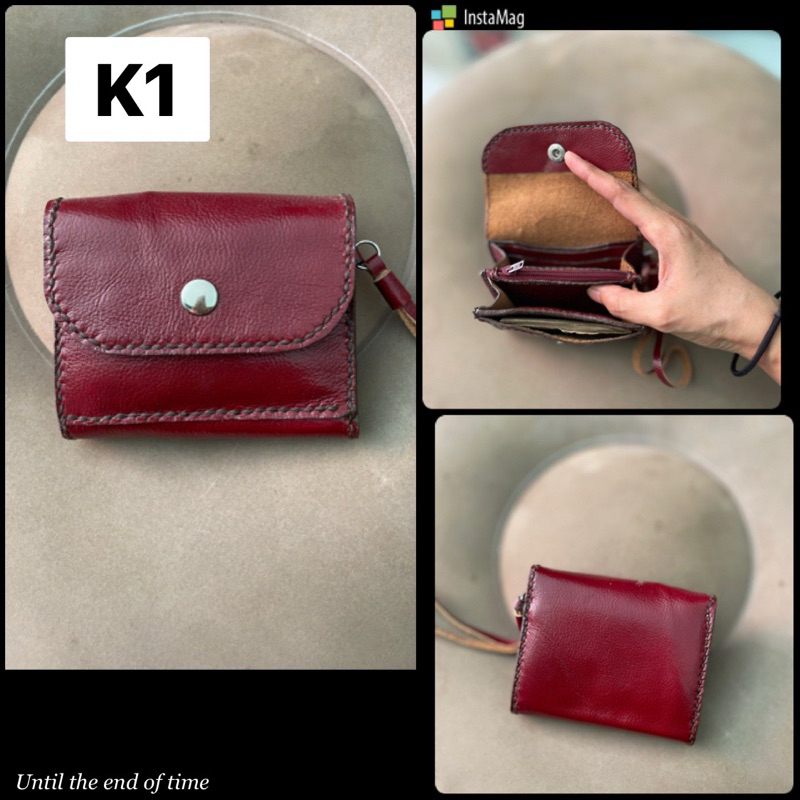กระเป๋า Handmade หนังวัวแท้ หนังวัวแท้ นาด 4x3.3" 5 ช่องการใช้งาน 2 ช่องบัตร มีสายคล้องมือ