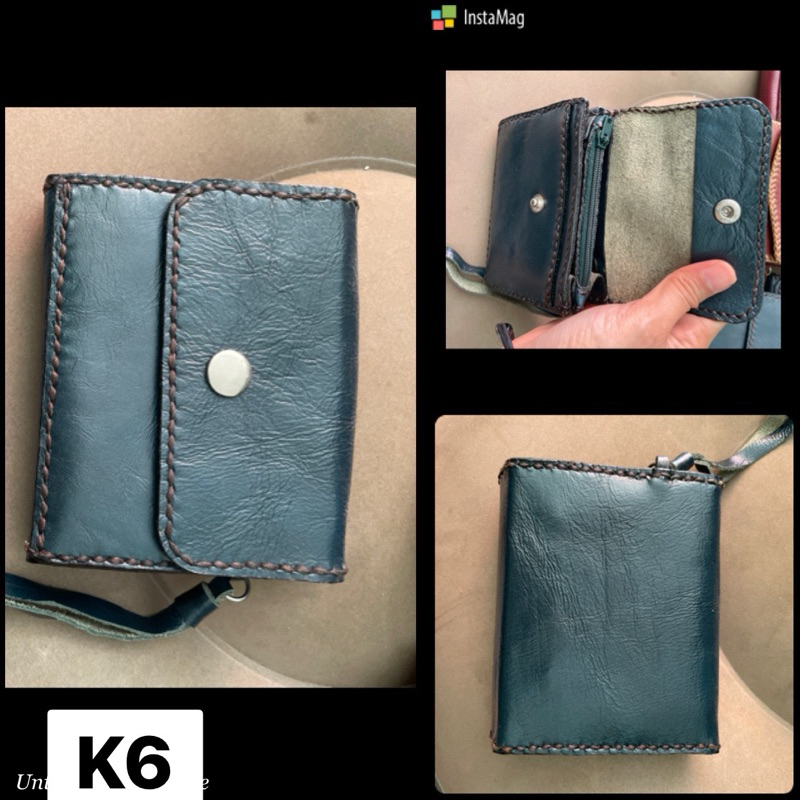 กระเป๋า Handmade หนังวัวแท้ หนังวัวแท้ นาด 4x3.3" 5 ช่องการใช้งาน 2 ช่องบัตร มีสายคล้องมือ