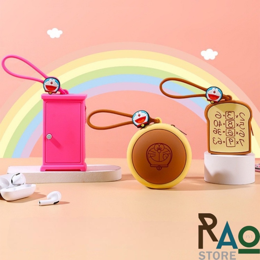 RAO Store พร้อมส่ง กระเป๋าใส่เหรียญ แอร์พอต สายชาร์จ พกพาสะดวก วัสดุเป็นซิลิโคน มีสายห้อยกระเป๋าได้ ลายการ์ตูนน่ารัก