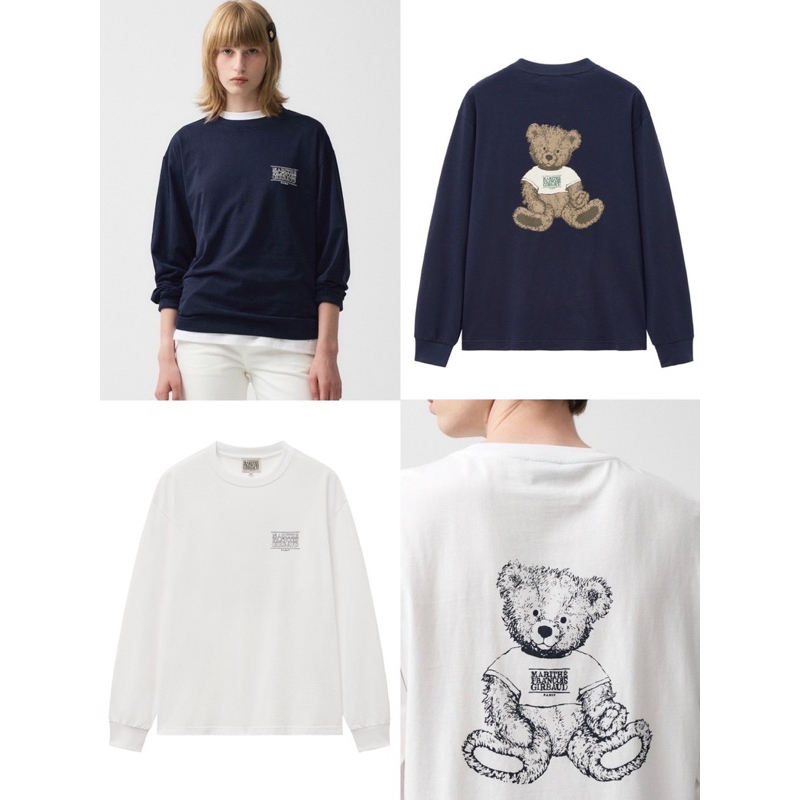 MARI bear Long sleeves เสื้อยืดแขนยาวสกรีนลาย หน้า-หลัง สไตล์แบรนด์ดังเกาหลี