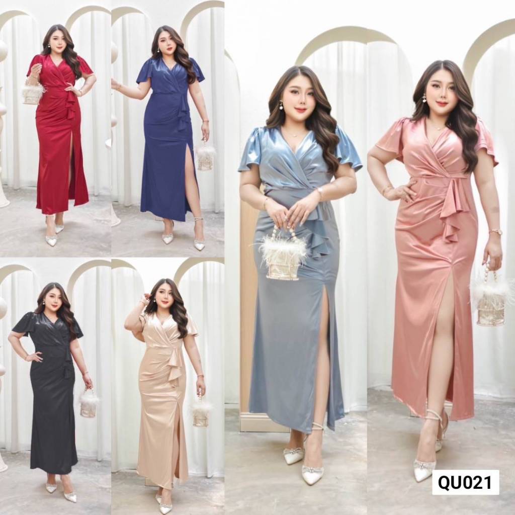 งานชุดราตรีผ้าซาตินยืดหยุ่น ผ้ามีน้ำหนัก เงาสวย แขนกระดิ่ง ชุดออกงาน ชุดงานแต่ง ชุดเพื่อนเจ้าสาว