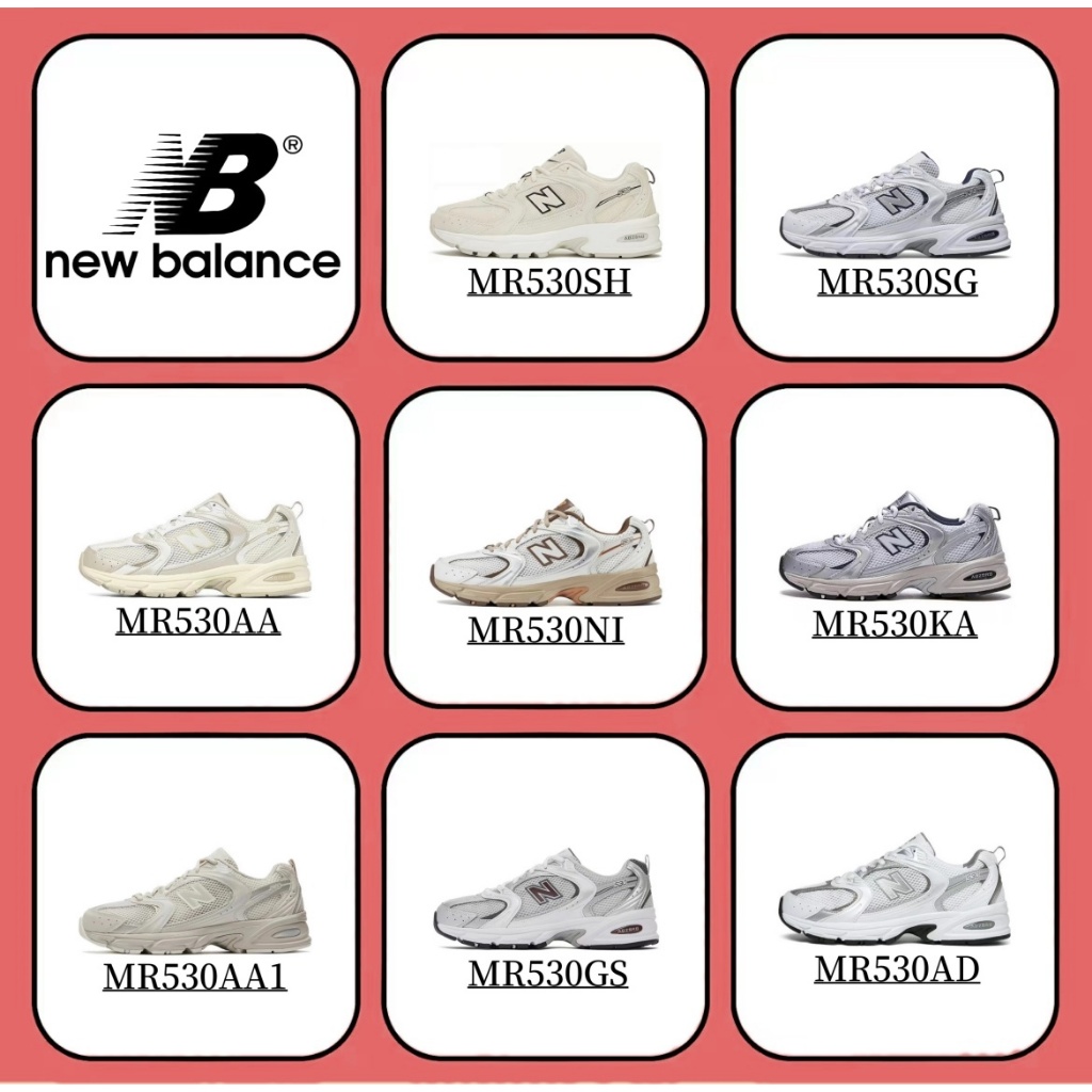 （ของแท้ 100 %）New Balance 530 MR530SX สีขาว/เลขา/แดง/เหลือง/ดำ/สีเขียว