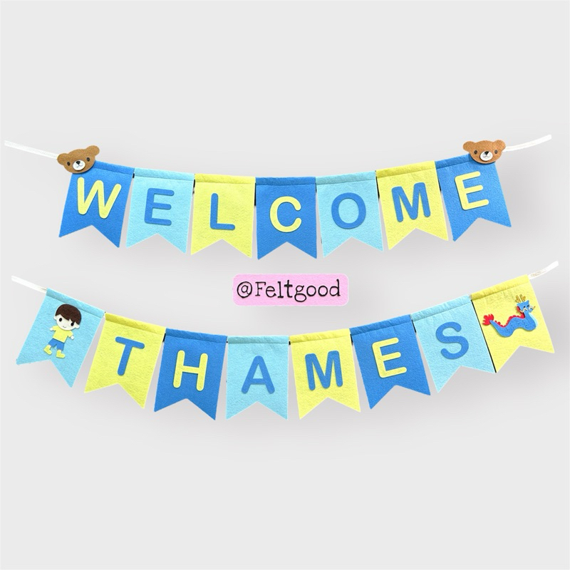 ธงเวลคัมเบบี้ welcome baby ป้ายต้อนรับ ธงวันเกิด ธงชื่อ พร็อพถ่ายรูปเด็กแรกเกิด baby shower banner
