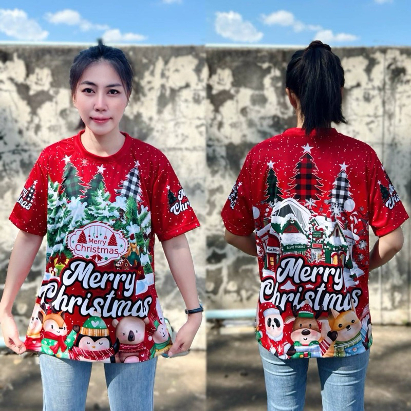 เสื้อพิมพ์ลาย คริสมาส แขนสั้น
