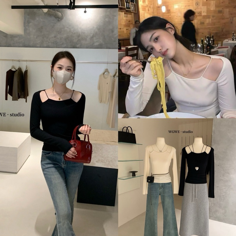 1011# เสื้อแขนยาว เว้าไหล่ เนื้อผ้าดี งานสวย