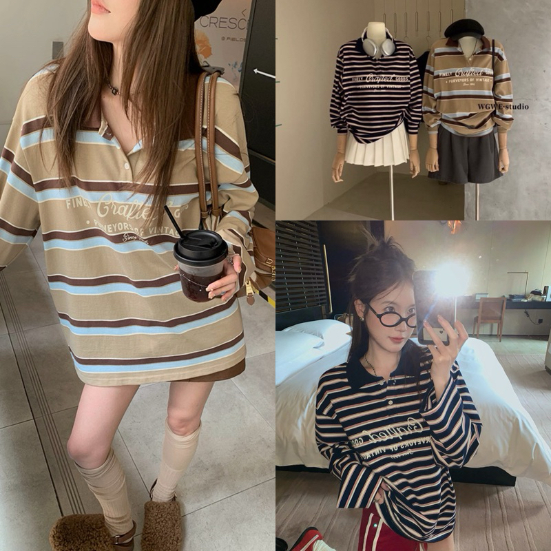 เสื้อคอปกแขนยาวลายริ้วรุ่น 2748 TAG WG.WE
