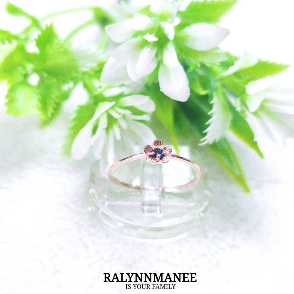 S6408 แหวนพลอยไพลินเผาเก่าแท้ ( Natural Blue Sapphire ) ตัวเรือนเงินแท้925 ชุบพิงค์โกลด์