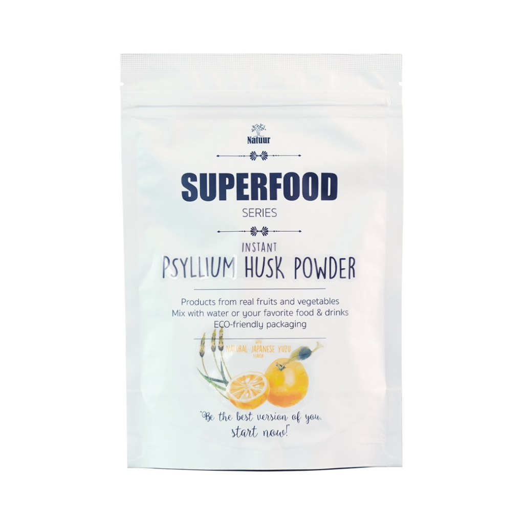 เจ ✅  Natuur :Psyllium Husk Powder ไซเลี่ยมฮัสค์ผงผสมผงยูสุแท้100% ใยอาหาร กินง่าย ไม่มีน้ำตาล