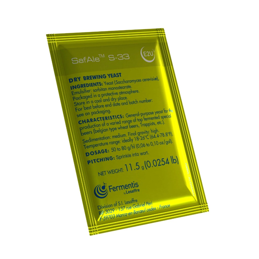 ยีสต์ทำเบียร์ Fermentis SafAle S-33 (11.5 gr.) BBE 11/27