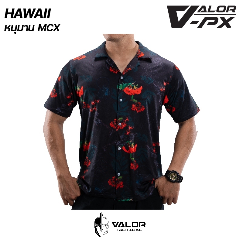 Valor PX-Hawaii-Shirt หนุมาน MCX [DARK GRAY] เสื้อฮาวาย เสื้อเชิ้ต tactical พิมพ์ลายกราฟิก ผ้าโพลีเอสเตอร์ ระบายอากาศ