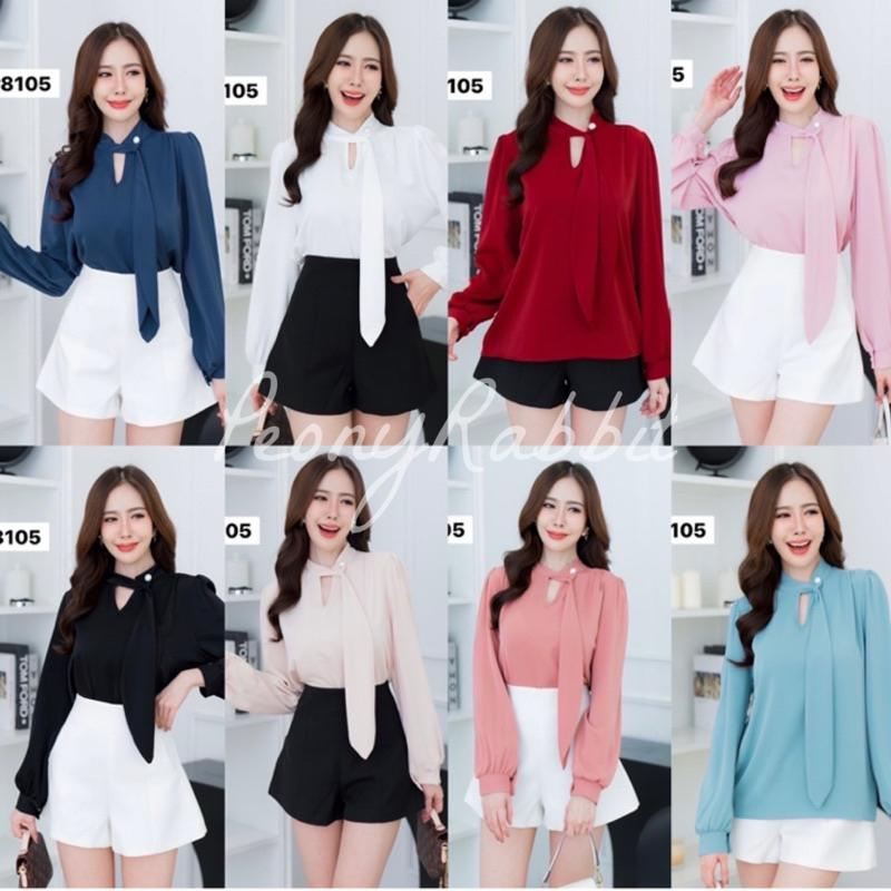 พร้อมส่ง #8105 เสื้อแขนยาวผู้หญิง ผูกไทด์ ผ้าดี ทรงสวย ผ้าดี ใส่สบาย ตัดเย็บเนี๊ยบ เสื้อทำงานผู้หญิง สไตล์เกาหลีนำเข้า