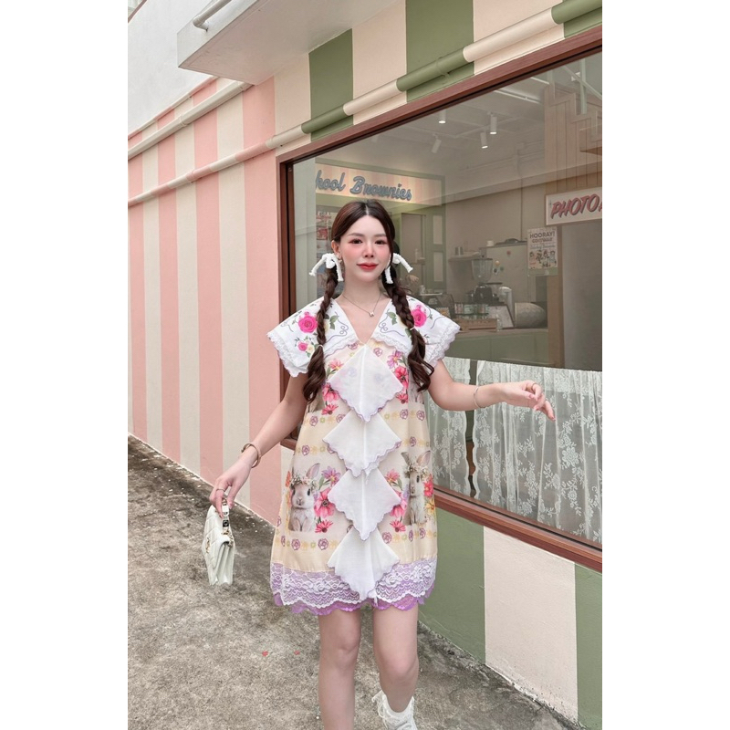 (s-3xl m หมด) เดรสสั้น ผ้าเช็ดหน้า ลายลิมิเต็ด สวยมากๆ งานป้าย chalita