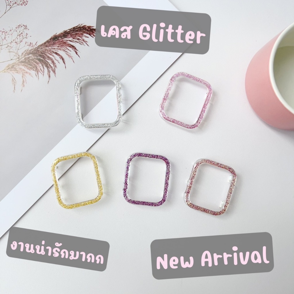 พร้อมส่งจากไทย เคส PC แบบใส ประดับกลิตเตอร์ ใช้ได้กับ Smart Watch 10 9 8 7 6 5 4 Se 1 2  3  Hello Pl
