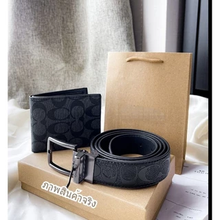 พร้อมส่ง🌺(มีโค้ดในวิดิโอ)กระเป๋าตัง+เข็มขัดผู้ชาย เข็มขัดหนัง พร้อมกล่อง ยาว120cm. เข็มขัด C1
