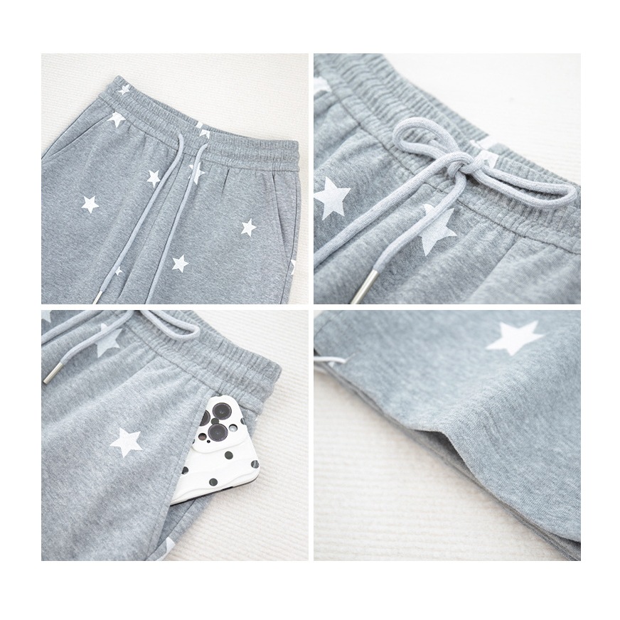 MISSYO กางเกงวอร์มดาว กางเกงขากว้างผู้หญิง กางเกงเอวสูง ลำลอง ทรงหลวม ผ้าคุณภาพสูง - รูปที่ 7