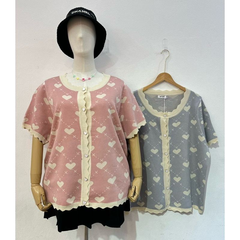 เสื้อไหมพรมคอหยักกระดุมหน้าลายหัวใจS310