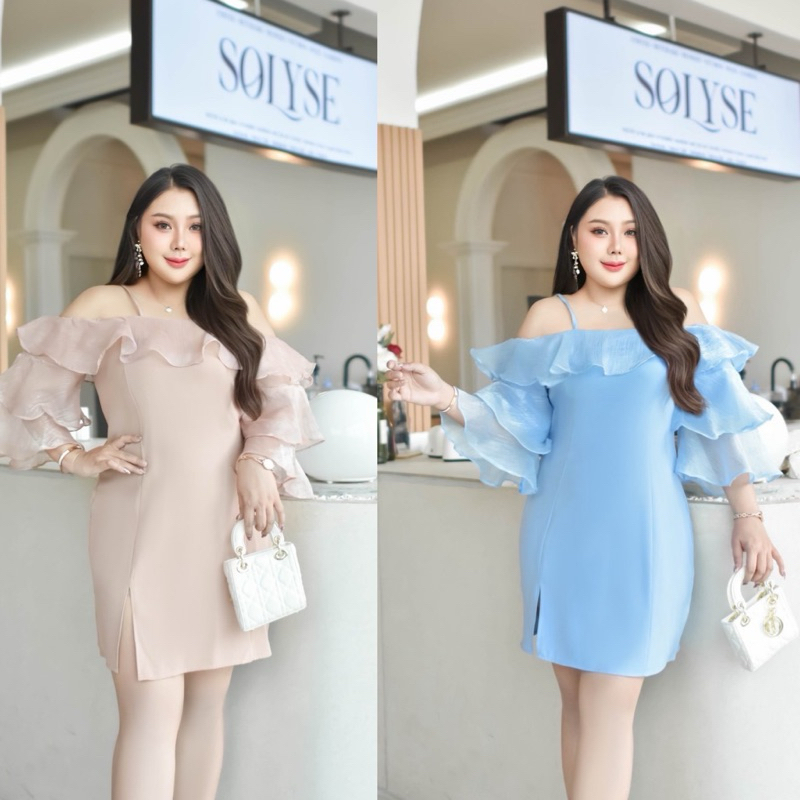LK เดรสสาวอวบ เดรสสายเดี่ยว ปาดไหล่ Bigsize Plussize XXL ผ้าบาร์บี้ ชุดออกงาน