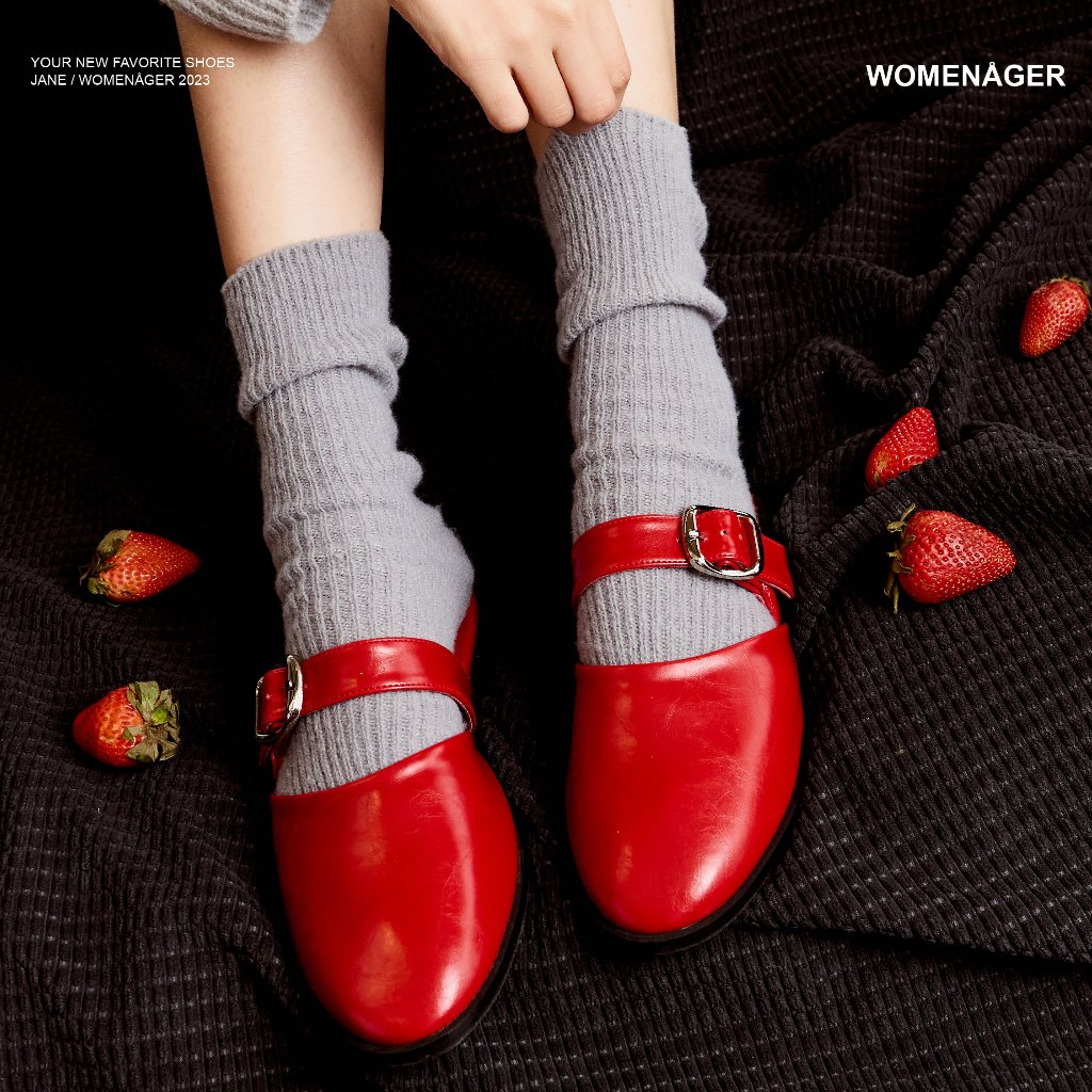 womenager - Jane Ruby leather รองเท้าแตะคัทชูเปิดส้น สวมใส่ง่าย