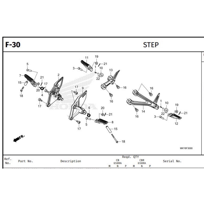 ชุดพักเท้าหลัง CBR650R ปี 2019-2024