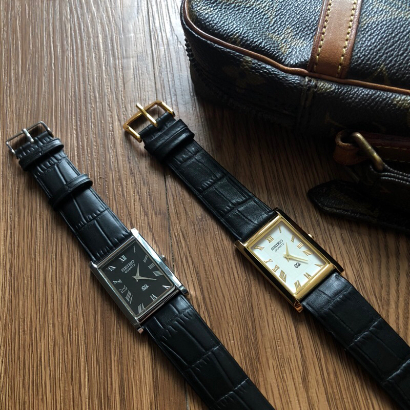 นาฬิกา Seiko Tank watch Quartz Sliver plated (black)