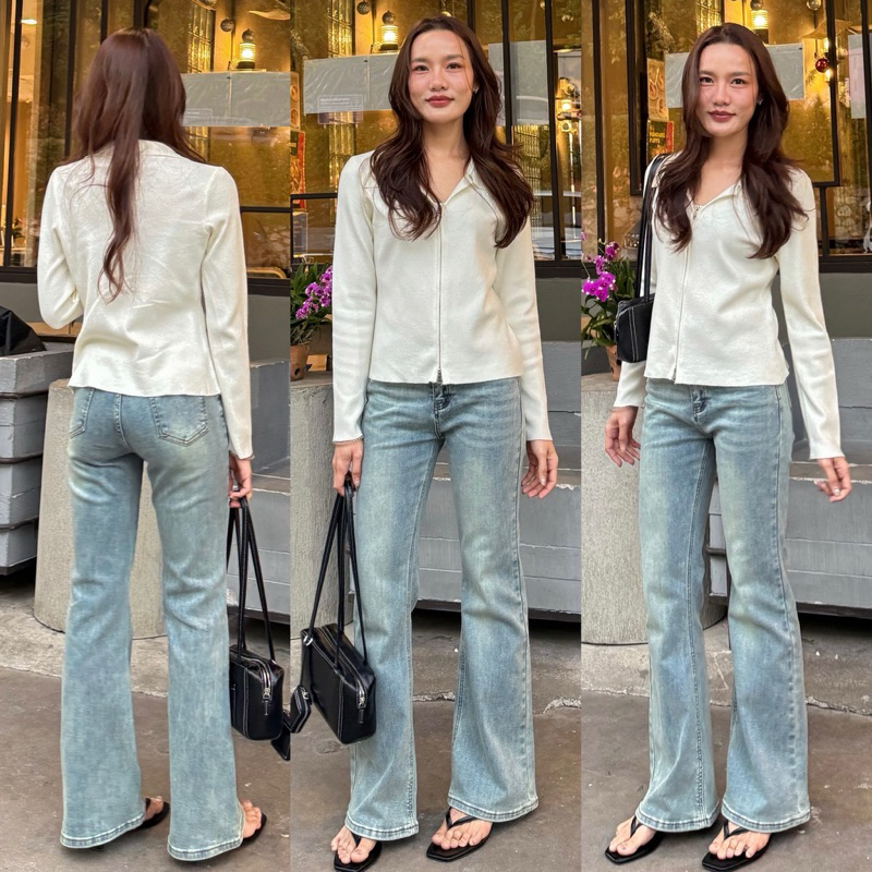 Crystal Jeans ยีนส์ขาม้าเนื้อผ้ายืดพรีเมี่ยม เก็บทรงสวย ปลายขาเย็บ