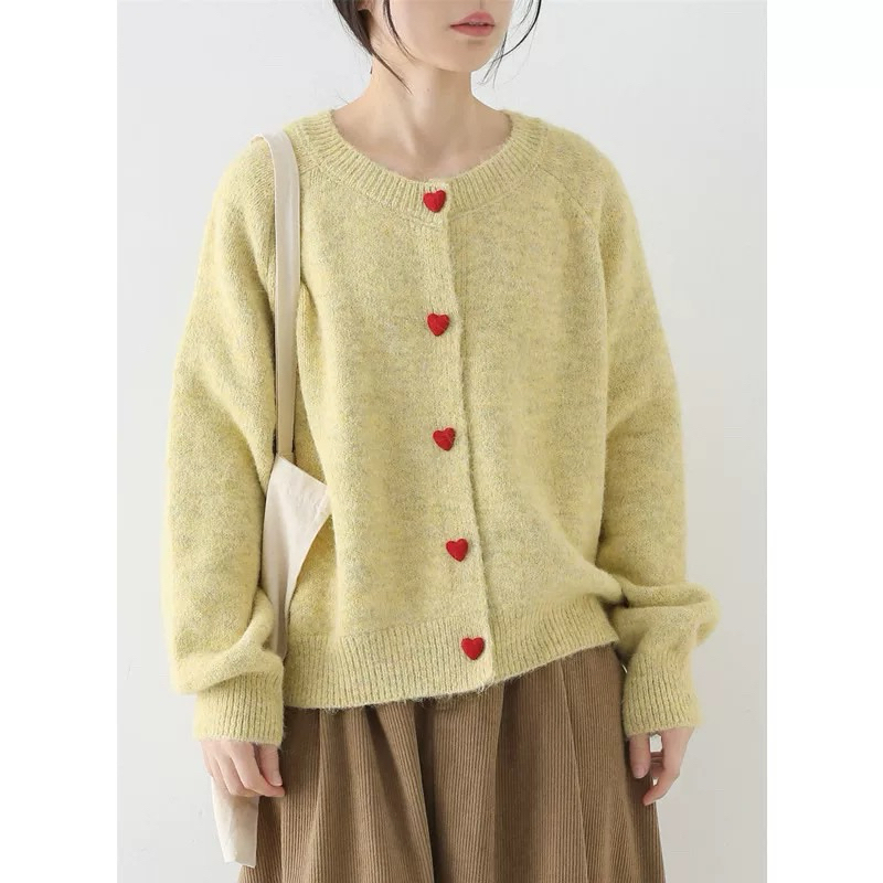 Mini heart Cardigan - คาร์ดิแกนไหมพรม ผ้านุ่ม กระดุมหัวใจ