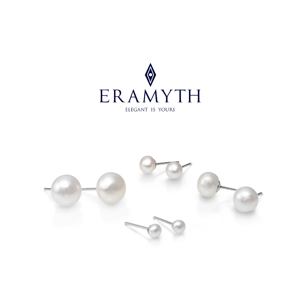 Eramyth Jewelry ต่างหูมุก แท้น้ำจืด ทรงกลม คัดเกรด (สินค้าขายเป็นคู่ค่ะ)