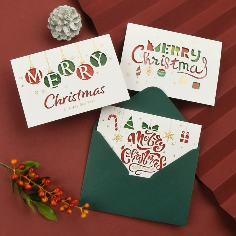 พร้อมส่ง > การ์ดคริสต์มาส แบบ3พับ ฉลุลาย Christmas Cards 🌲🎅🏻