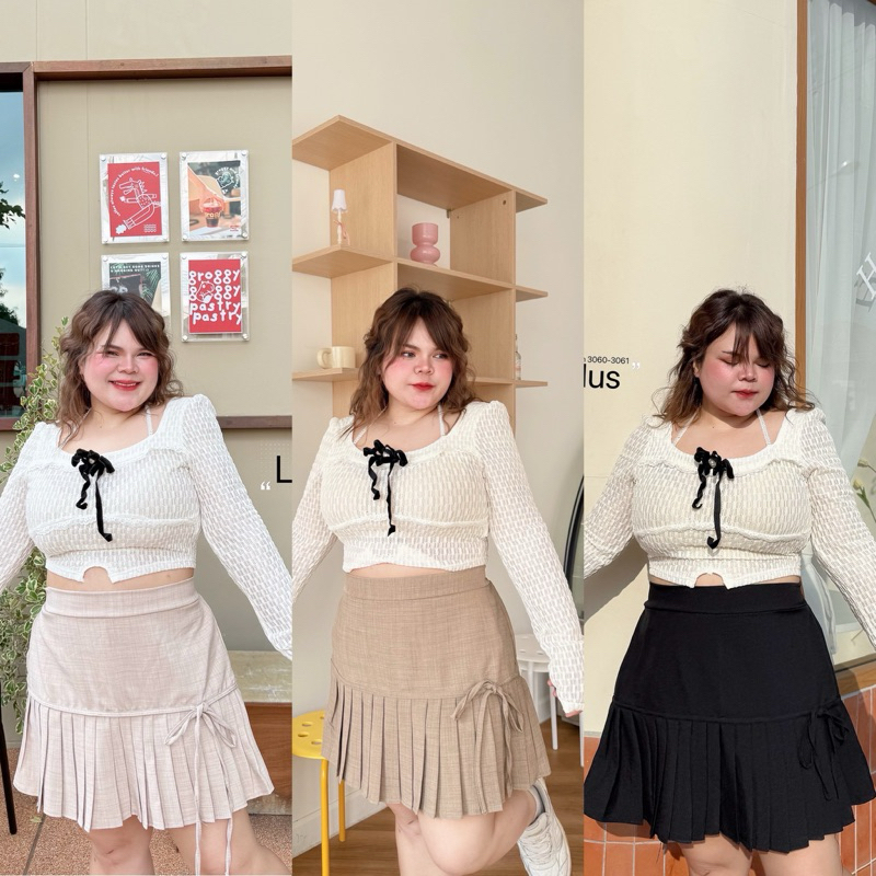 /LD/ กระโปรงกางเกงสาวอวบ จับจีบ ติดโบว์ ทรงสวย #กระโปรงไซส์ใหญ่ สาวอวบอ้วน พลัสไซส์