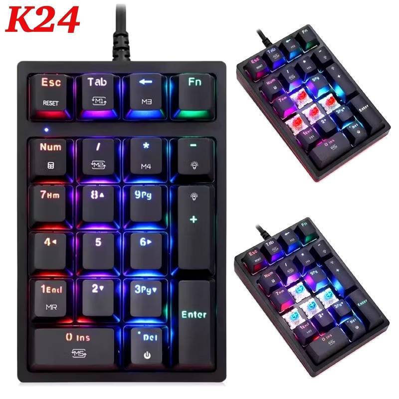 MOTOSPEED K24 USBแบบมีสายแป้นพิมพ์ตัวเลข 21 คีย์Mini Numpad RGB Backlightแป้นพิมพ์ขยายรูปแบบ Red Switch & blue color