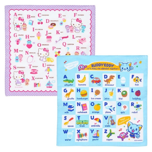 ผ้าเช็ดหน้า ABC mx sanrio ผ้าฝ้าย นำเข้าจากญี่ปุ่น กว้างประมาณ 30 x ลึก 0.1 x สูง 30 ซม