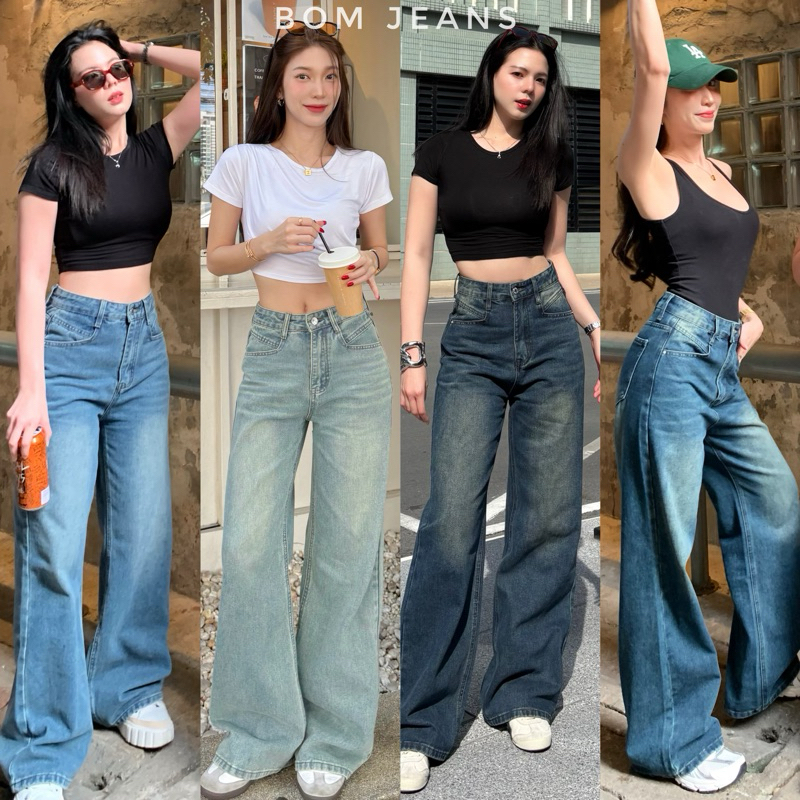 Bom jeans 1090.-กางเกงยีนส์เอวสูง ดีไซน์แต่งกระเป๋าเก๋ ทรงสวย เท่ ไม่ซ้ำใคร เนื้อผ้ายีนส์หนาอยู่ทรง ผ้ายีนส์นุ่มใส่สบาย