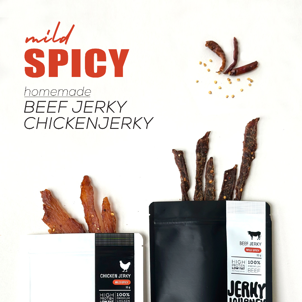 SPICY LOVER SET OF BEEF JERKY+CHICKEN JERKY, รส Mild Spicy, เนื้อเจอร์กี้ เนื้อวัวอบแห้ง ไก่อบแห้ง ขนมพร้อมทาน โปรตีนสูง