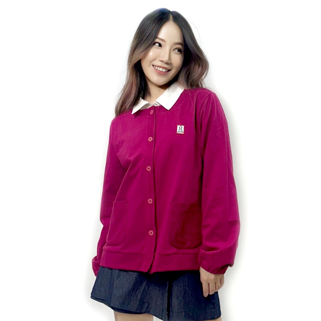 PORTLAND เสื้อแจ็คเก็ต แขนยาว สีเลือดหมู / Crew Neck Cardigan (Magenta Pink)