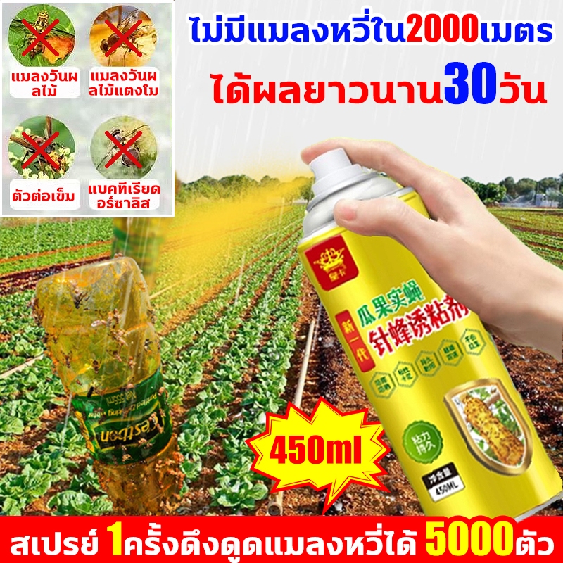 ใช้1ครั้ง ฆ่าแมลงวันได้100000ตัว สารล่อแมลงวันทอง เมทิลยูจินอล สเปรย์กาว 450ml ดักจับแมลงวันทอง กับดักแมลงวันทอง