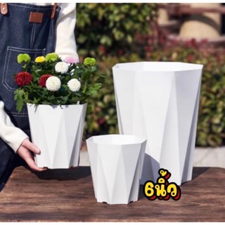 กระถางพลาสติกเหลี่ยมเพชรทรงสูงเล็ก พร้อมจานรอง