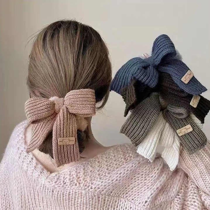 knitted bow โดนัทรัดผมผ้าถัก ขนาดใหญ่ ยางรัดผม ยางมัดผม โบว์ผูกผม
