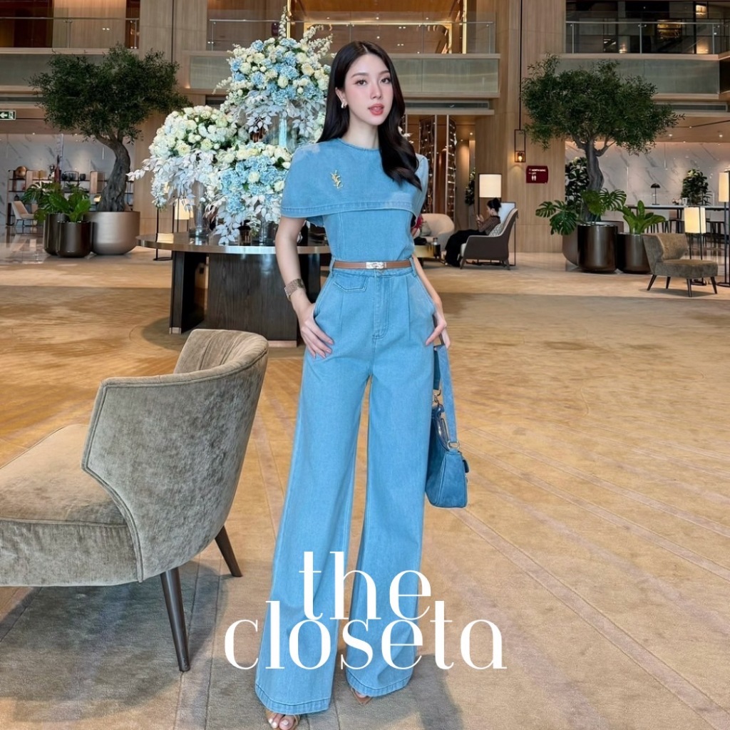 THE CLOSETA : LV147 ชุดเซ็ตคลุมไหล่รุ่นขายดี+กางเกงขายาวผ้ายีนส์