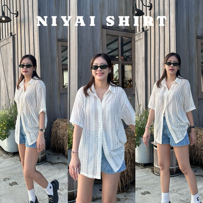 𝐍𝐈𝐘𝐀𝐈 𝐒𝐇𝐈𝐑𝐓 เสื้อเชิ้ตลูกไม้ถักแขนสั้น ผ้าเนื้อนิ่ม ไม่ระคายผิว