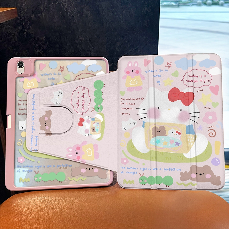จัดส่งทันที เคสไอแพด การหมุน 360 องศา Hellokitty Pro11 2024 Air6 11 Gen10 เชอร์รี่ เคสipad Gen6/5