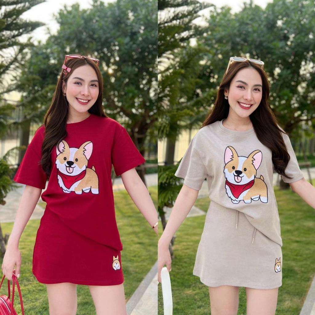 AN213 เซตเสื้อยืดลายน้องซูโม่ กางเกงกระโปรง The Alner Women Clothing ผู้หญิง Lady