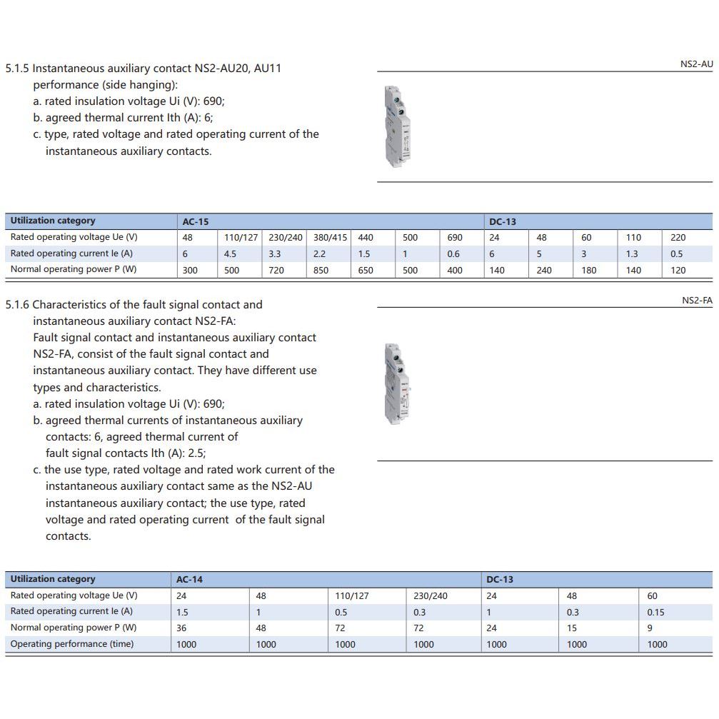 NS2-AE Auxiliary Contact, NS2-SH Shunt Trip, NS2-UV Undervoltage Release อุปกรณ์เสริมมอเตอร์เซอร์กิตเบรกเกอร์ "CHINT"