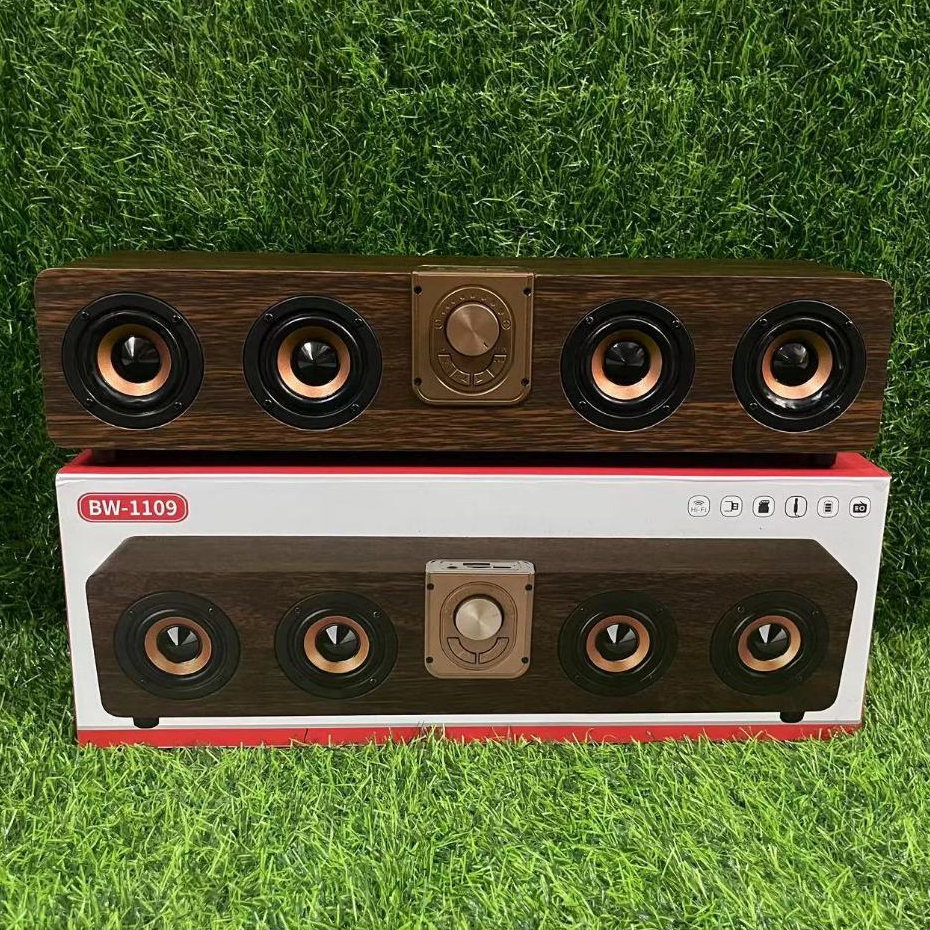 จัดส่งในกรุงเทพฯ COD ลำโพงไร้สายรุ่นใหม่ BW-1109 สีลายไม้ เบสหนักแน่น ลำโพงลายไม้ 4 ตัว รองรับไมโครโ