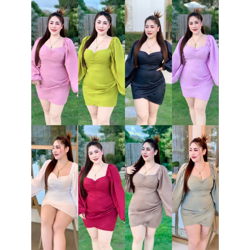 เดรสผ้าซาร่าเนื้อดี ดีไซน์เก๋ สม็อคหลัง จับจีบข้าง ใส่ได้ทั้งปาดไหล่และมีแขน อกเสริมฟองน้ำ