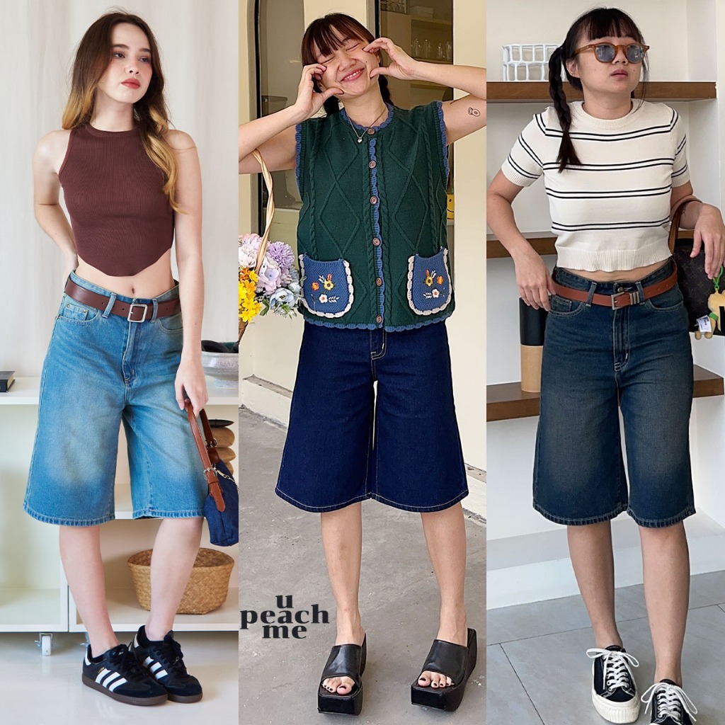 GODDAMN JEAN SHORTS (S-6XL) กางเกงยีนส์ขาสั้นสี่ส่วนเอวสูง/กลาง/ต่ำ ยีนส์ขาสั้นคลุมเข่าสไตล์วินเทจเท่ๆ