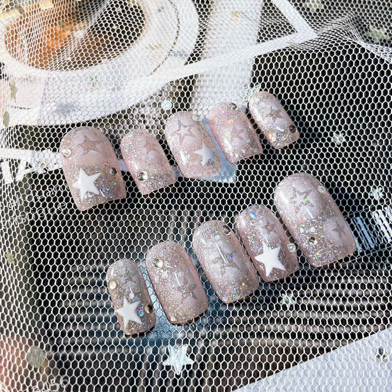 เล็บปลอมเจล ลายกลิตเตอร์ดาว เล็บปลอมเจล เล็บปลอมpvc แถมกาวตะไบทุกชุด