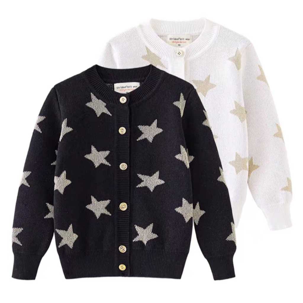 (พร้อมส่ง)เสื้อสเวตเตอร์ถักลายดาวเด็กหญิง เสื้อคาร์ดิแกนกันหนาว