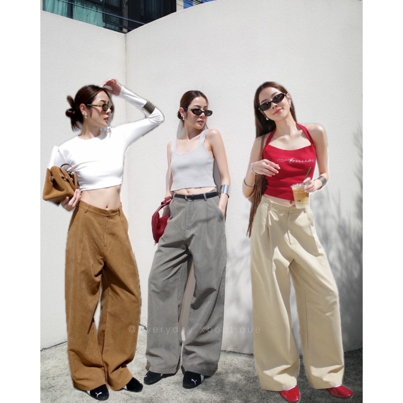 Suede pants (SMLXL 490฿) กางเกงขายาวเอวสูงจับจีบหน้า เอวตะขอ ด้านหลังแต่งกระเป๋าใช้งานได้จริง ผ้าโพลีเอสเตอร์ amuse
